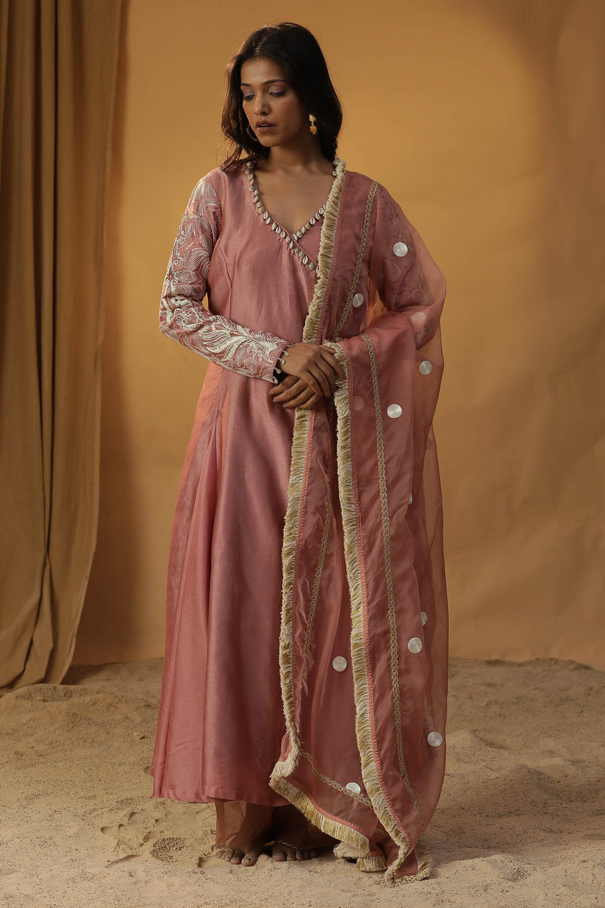 Arpita Sulakshana Pink Chanderi Angrakha Kurta Set for women online at ScrollnShops